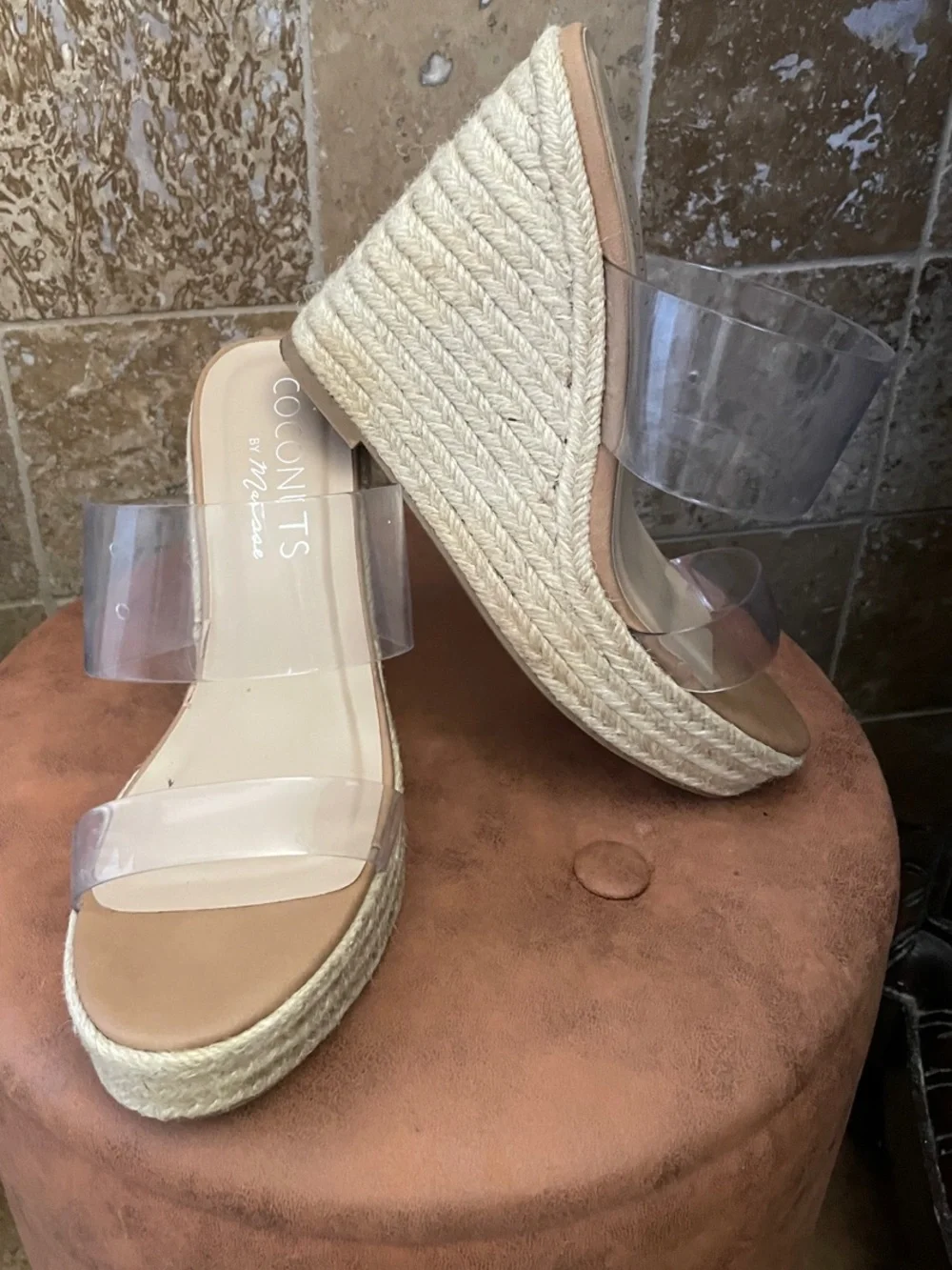 Coconuts by Matisse Clear Strap Espadrille Wedge Sandals in Natural